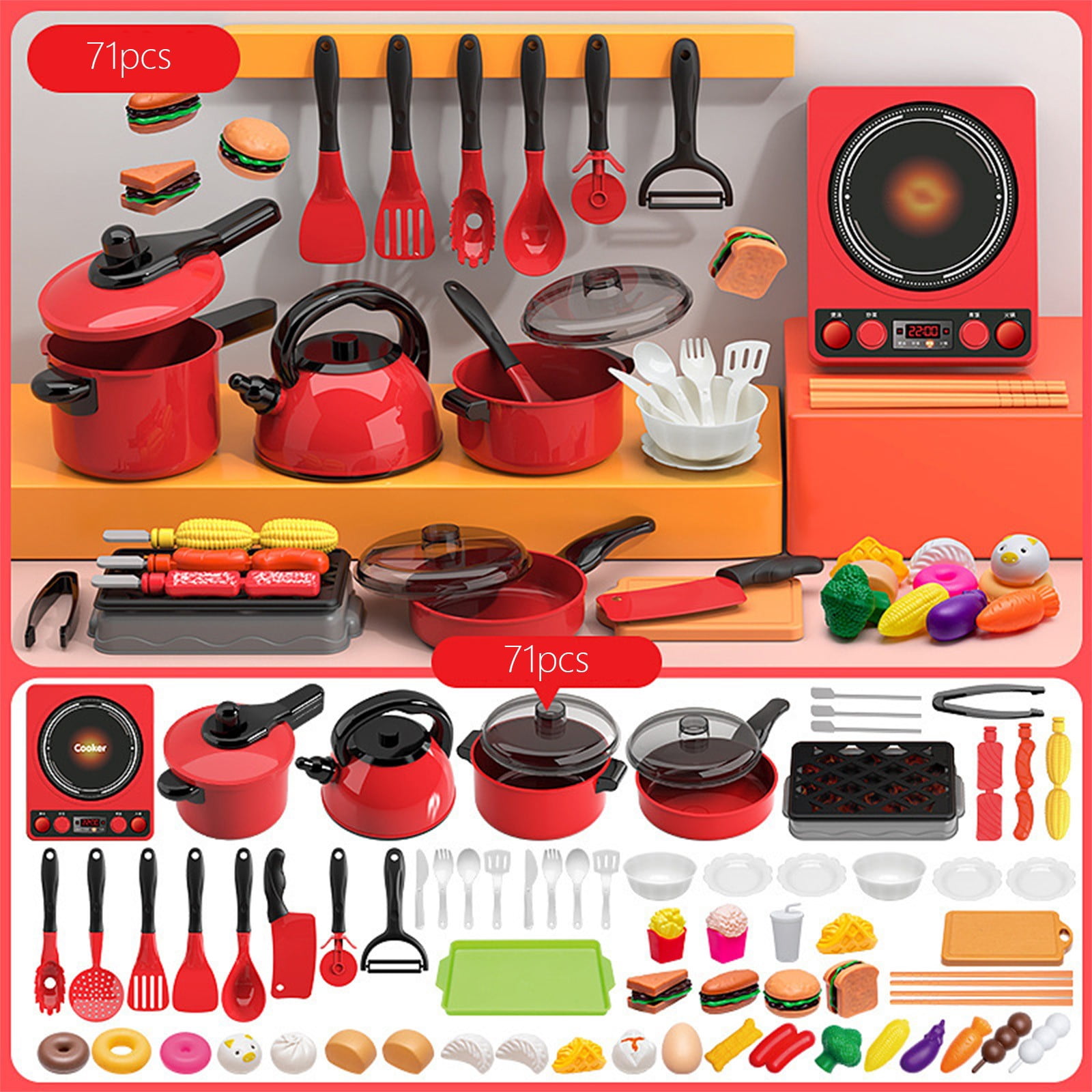 Holiday Deals Iumwxz 71Pcs Kids Play Kitchen Toys Set Play Food Set Parent Child Interactive Games Toy Kitchen Accessories Toys Age 6-8 Weekly flyer up to 90% off