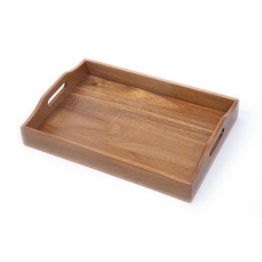 Home Trends Plateau carré en bois d’acacia naturel, 43 x 29,8 x 7,8 cm