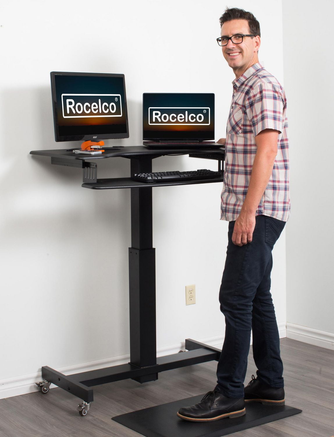 Rocelco Bureau debout mobile réglable en hauteur de 40 "- Bureau assis à domicile Bureau à domicile pour ordinateur d'école Élévateur de poste de travail pour ordinateur d'école - Plateau à clavier à