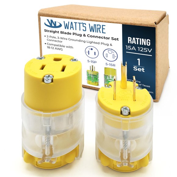 Extension Cord Ends Male and Female 1 Set 15 Amp 125 Volt NEMA 5-15 Heavy Duty Replacement Plug and Connector Set UL Listed