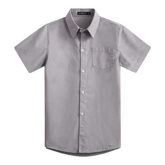 Spring&Gege Boys' Short Sleeve Dress Shirts Formal Uniform Woven Solid, Silver, 5-6 Years