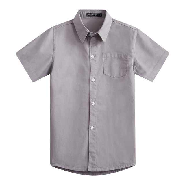 Spring&Gege Boys' Short Sleeve Dress Shirts Formal Uniform Woven Solid, Silver, 5-6 Years