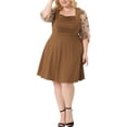thumbnail image 1 of Agnes Orinda Women's Plus Size Square Neck Sheer Long Sleeve Ruffle Flowy A-Line Midi Dress 2X Brown, 1 of 6