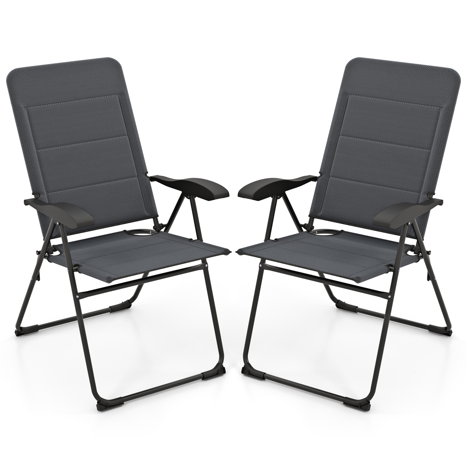 Gymax 2PCS Patio Folding Chairs Back Adjustable Reclining Padded Garden Furniture