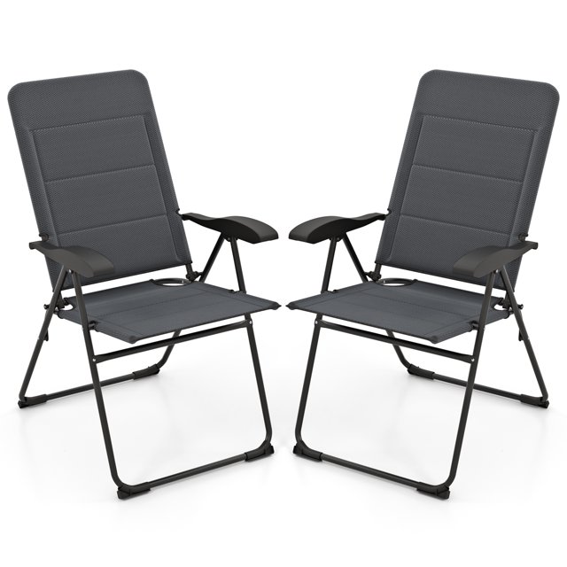 Gymax 2PCS Patio Folding Chairs Back Adjustable Reclining Padded Garden Furniture