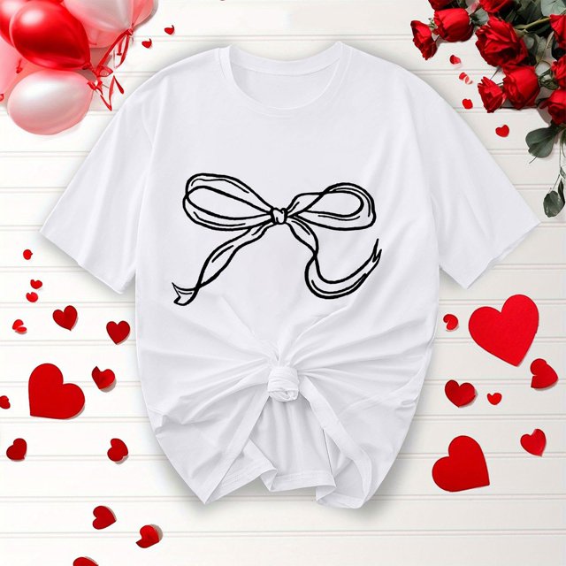 Offre à Durée Limitée Iumwxz T-Shirts Basiques Décontractés Plissés et Amples pour Femmes Blouses pour Femmes T-Shirts Graphiques à Nœud Col Rond Manches Courtes Hauts Blouse pour Dames Doux et Confortables pour Faire des Courses