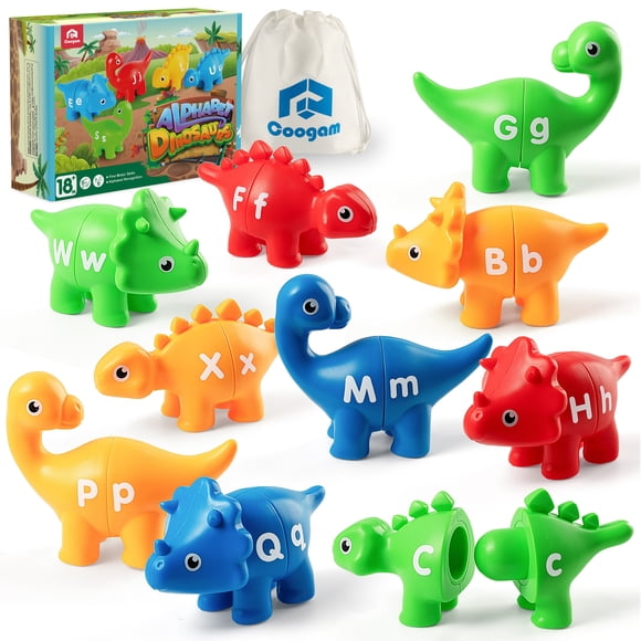 Coogam Matching Letters Fine Motor Toy, 26 PCS Double-Sided ABC Dinosaur Alphabet Match Game with Uppercase Lowercase, Preschool Educational Montessori Learning Toys for Toddlers Boys Girls