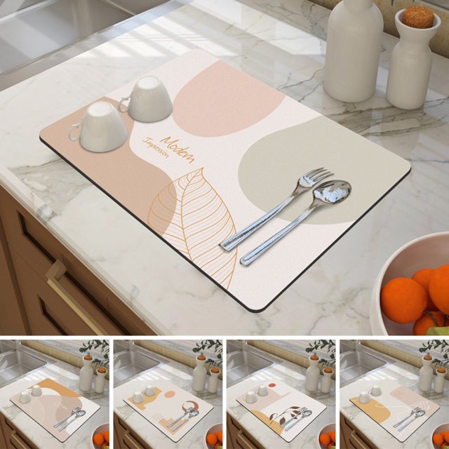 Tapis Absorbant Motif Géométrique, Absorption d'Eau Forte, Séchage Rapide, Fond Antidérapant, Résistant à la Chaleur, Tapis Rectangulaire pour Robinet, Tapis Attrape-Eau, Fournitures de Cuisine