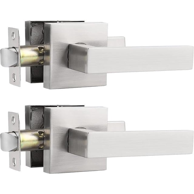 Leviers Mats pour Porte de Passage, Poignées Carrées pour Hall et Garde-Robe, Poignées de Porte Robustes pour Intérieur, Ensembles de Leviers Anti-Blocage Réversibles pour Porte Droitier/gauche