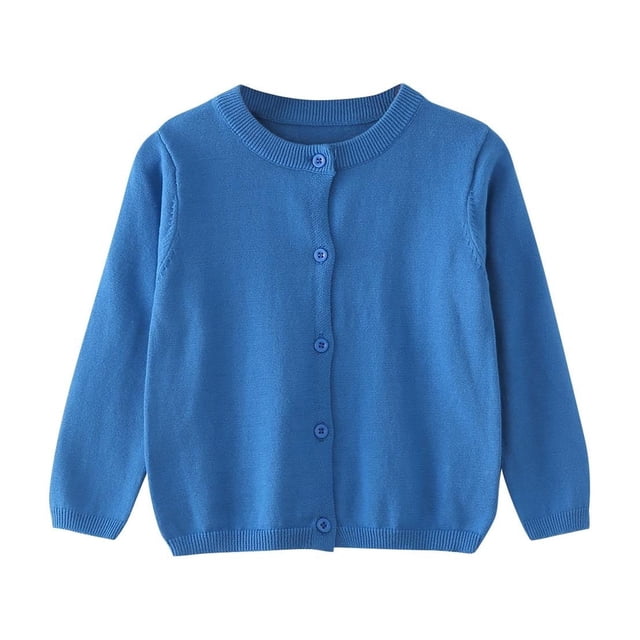 aohooy Girls Long Sleeve Cardigan Sweater Todder Infant Open Front Button Closure Knitted Cable Cardigans Tops 6M-5Y Blue,100