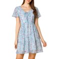 thumbnail image 2 of INSPIRE CHIC Robe en Mousseline à Lacets à Fleurs pour Femme m Bleu, 2 of 7