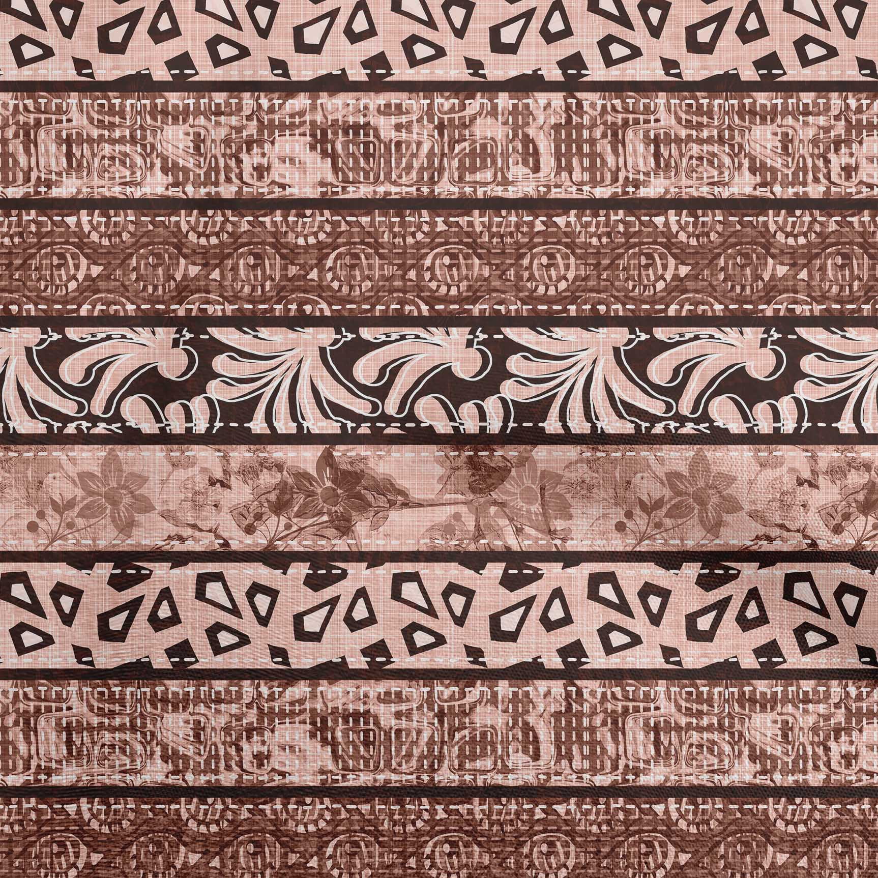 oneOone Cotton Silk Chocolate Brown Fabric Mix Block Pattern Sewing Material Print Fabric By The Yard 42 Inch Wide