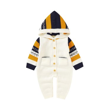 Xingqing Newborn Baby Girl Boy Sweater Romper Hooded Knitted Button Down Jumpsuit Infant Fall Winter Clothes
