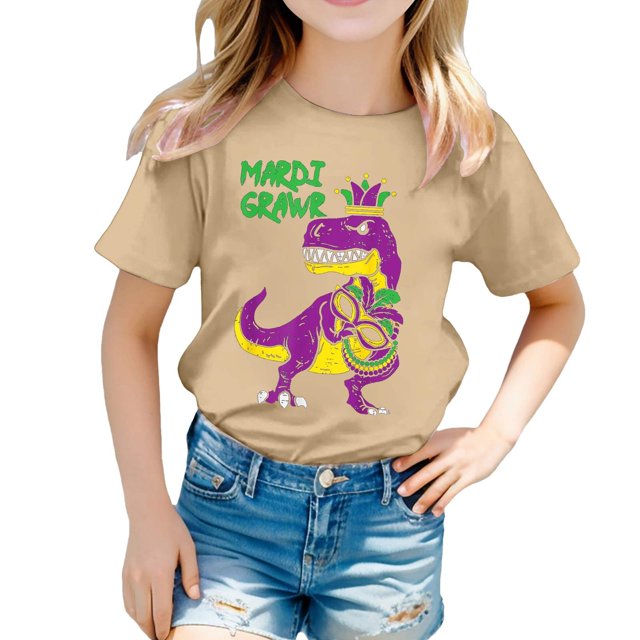 LUOGENLI T-Shirt pour Filles T-Shirt Décontracté Imprimé Col Rond Manches Courtes T-Shirt Décontracté Ensemble Maxi Tops Tenues 2 Pcs Manches Longues Kaki 10-11 Ans