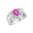thumbnail image 3 of RYLOS Men's Rings Sterling Silver Rings Classic Designer Style 8X6MM Oval Gemstone &  Diamond Ring Star Ruby July Birthstone Rings For Men,  Size 12, 3 of 7