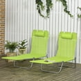 thumbnail image 2 of Outsunny Chaise Longue Pliante 2 Pcs, Chaises Inclinables pour Bronzage au Soleil, Vert, 2 of 10