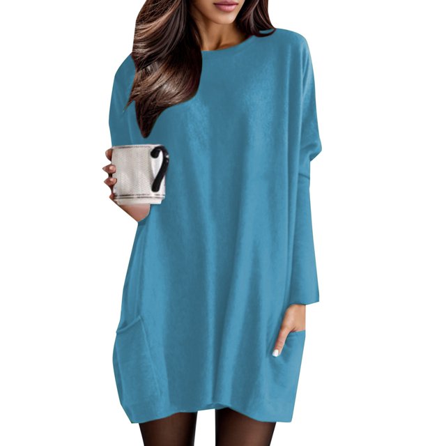 TJAZFJPA Robes pour Femmes Cache Ventre Robe Unie à Manches Longues Col Rond Longueur Genou Robe Slim Aguichant de Loisirs Robe de Tournée de Vacances Robe Verte Foncée Robes Argentées pour Femmes