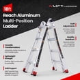 thumbnail image 2 of Lift Ladders 18’ Reach 5 in 1 Multi Position Aluminum Step Ladder, Silver, 2 of 10
