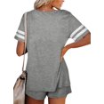 thumbnail image 3 of Ensemble de Pyjama à Rayures pour Femmes, Manches Courtes, Chemise de Nuit avec Shorts, 3 of 3