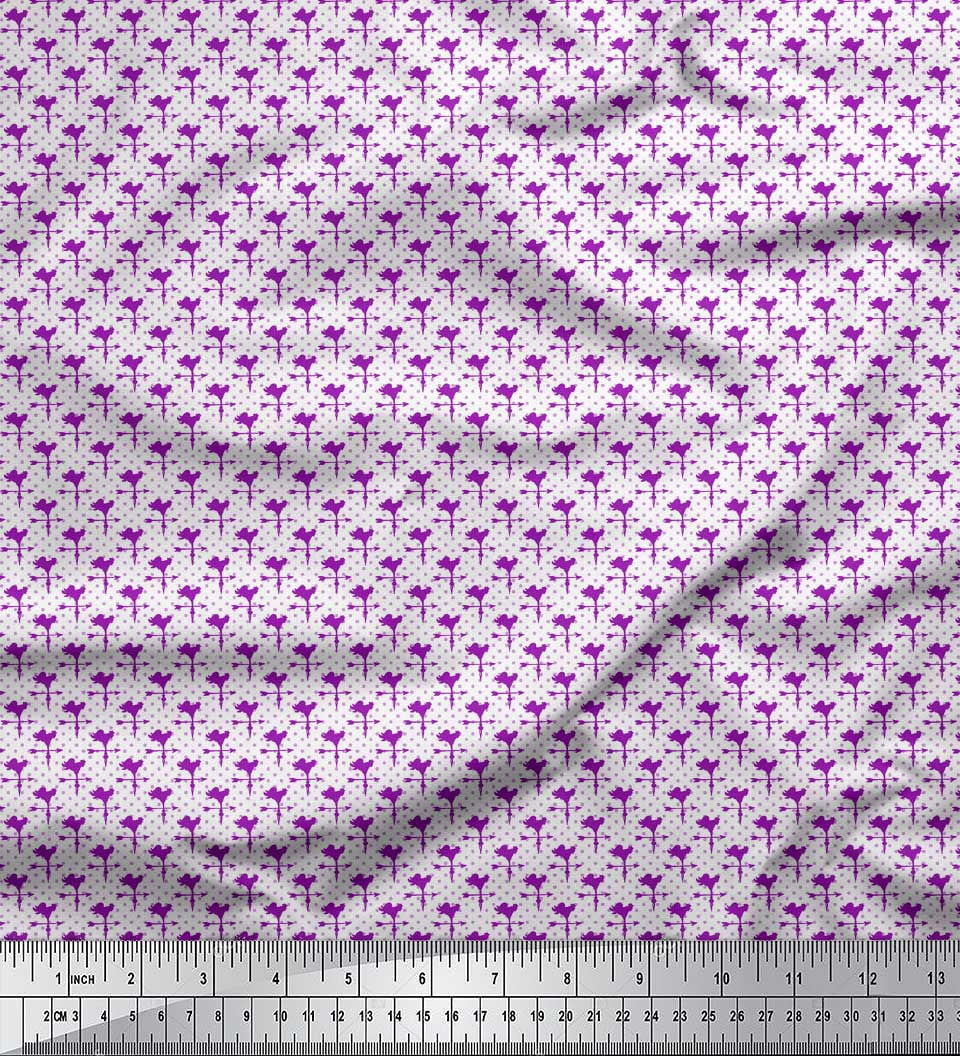 Soimoi Tissu Poly Georgette Violet Imprimé Coqs et Points au Mètre 42 Pouces de Large
