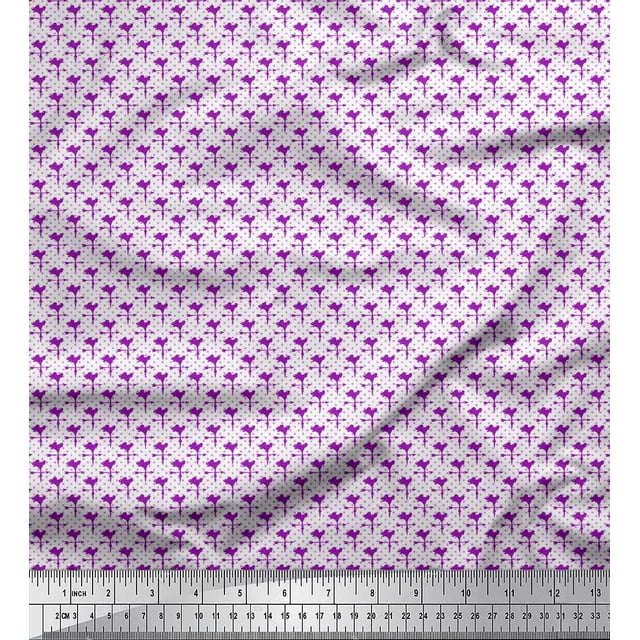 Soimoi Purple polyester Crepe Fabric Weather Cock & Dots Print Sewing Fabric Yard 52 Inch Wide