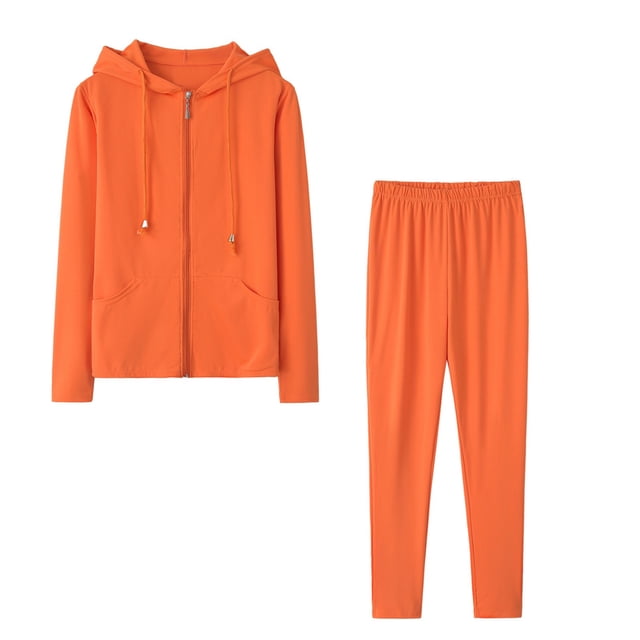 Dvkptbk Women's Casual Solid Color Hoodie Sweatshirt Two Piece Sets Long Set Fall Winter Tracksuit Sweatsuits