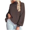 thumbnail image 1 of cllios White Sweaters for Women oversized Turtleneck Jumpers Casual Lantern Sleeve Knit Textured Sweater Pure Color Ribbed Pullover Tops, 1 of 4