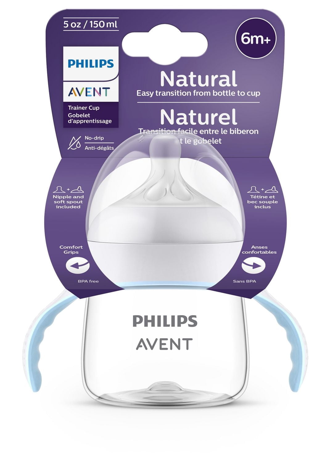Philips Avent Natural Trainer Sippy Cup with Natural Response Nipple and Soft Spout, Clear, 5oz Cup, SCF263/01