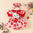 thumbnail image 2 of GPOECD Girls Short Sleeve Ribbed Cartoon Strawberry Romper Bodysuits Dress Headbands Set Short Sleeve Rompers for Children Red-m,12-18 Months, 2 of 6