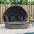 thumbnail image 1 of vidaXL Outdoor Lounge Bed with Canopy and Cushions Grey Poly Rattan, 1 of 5