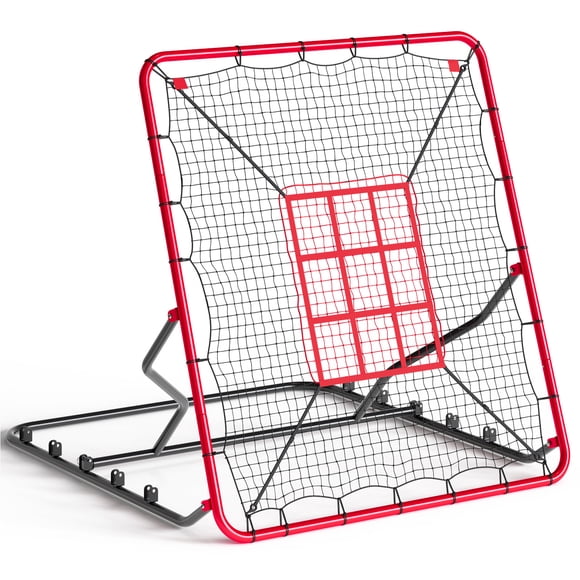 Équipement d'Entraînement pour Filets de Baseball – Entraîneur Robuste 4 X 4,5 Pi à Dos Ouvert Ajustable (Rouge) – Rebondisseur à 5 Angles pour Lancer/attaquer – Résistant aux UV et Portable pour Entraînement en Solo/équipe
