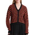 thumbnail image 1 of Gupgi Cardigan Rayé pour Femmes Pull Slim Manches Longues Col en V Fermeture à Boutons Veste Décontractée Automne, 1 of 8