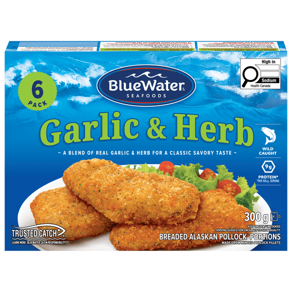 BlueWater Seafoods Garlic & Italian Herb Artisan Fish Portions, Wild Caught Fish, 300 g
