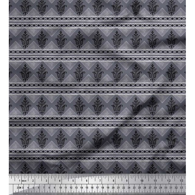 Soimoi Silk Fabric Diamond & Paisley Block Printed Craft Fabric by The Yard 42 Inch Wide
