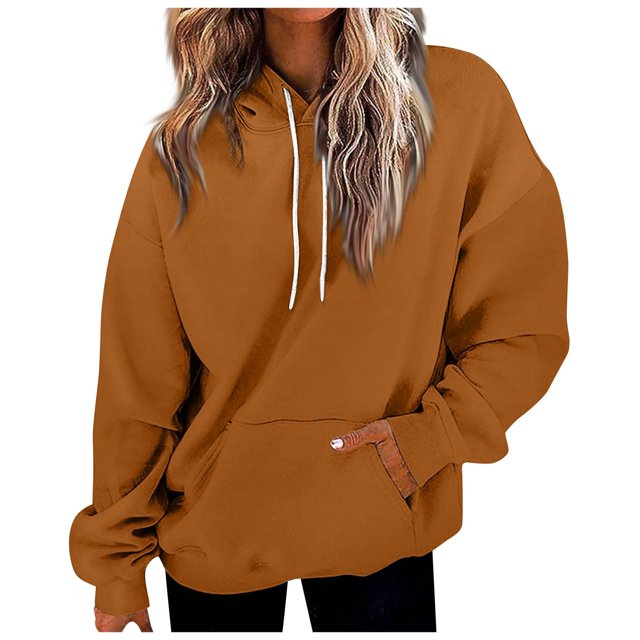 Timegard Hoodies for Women Drawstring Long Sleeve Sweatshirts Pullover Fall Winter Solid Color Tops
