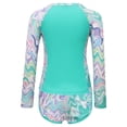thumbnail image 2 of Jizyo Kids Girls 2Pcs Rash Guard Long Sleeve Zipper Wave Striped Printed Swim Top with Shorts Bathing Suit Green 8Y, 2 of 7