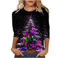 thumbnail image 2 of Meichang Chemises de Noël pour Femmes Grande Taille Manches 3/4 Col Rond Hauts de Vacances Classiques T-Shirts Graphiques Arbre de Noël en Solde Cadeaux de Noël, 2 of 5