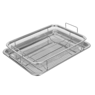 Ensemble de 2 Paniers et Plateaux en Acier Inoxydable pour Friteuse à Air Chaud, Plaque de Cuisson pour Four, Plateaux de Rôtissage, Frites, Bacon, Poulet, Plateau pour Friteuse à Air pour Frites, Poulet, BBQ Extérieur