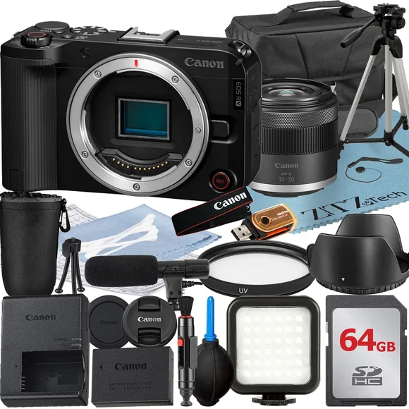 Canon EOS R50 V Appareil Photo Sans Miroir avec Objectif 14-30mm + Carte Mémoire 64 Go + Étui + Trépied + Ensemble d'Accessoires ZeeTech