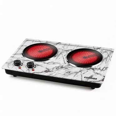 CUSIMAX 1800W Induction Cooktop,Portable Electric Hot Plate,Double Burner,Infrared Glass Cooktop, Fits All Cookware,Marble White