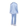 thumbnail image 3 of Fortune Women Pajamas Set, Feather Trim Long Sleeve Button-Down Lapel Tops + Pants, 3 of 9