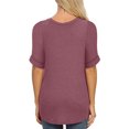 thumbnail image 3 of Women Waffle V Neck Rolled Short Sleeve Plain Knitwear Top, 3 of 3