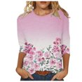 thumbnail image 3 of Pompotops Mode Femmes Confortable Col Rond Manches 3/4 Imprimé Casual T-shirt Chemisier Dégagement, 3 of 5