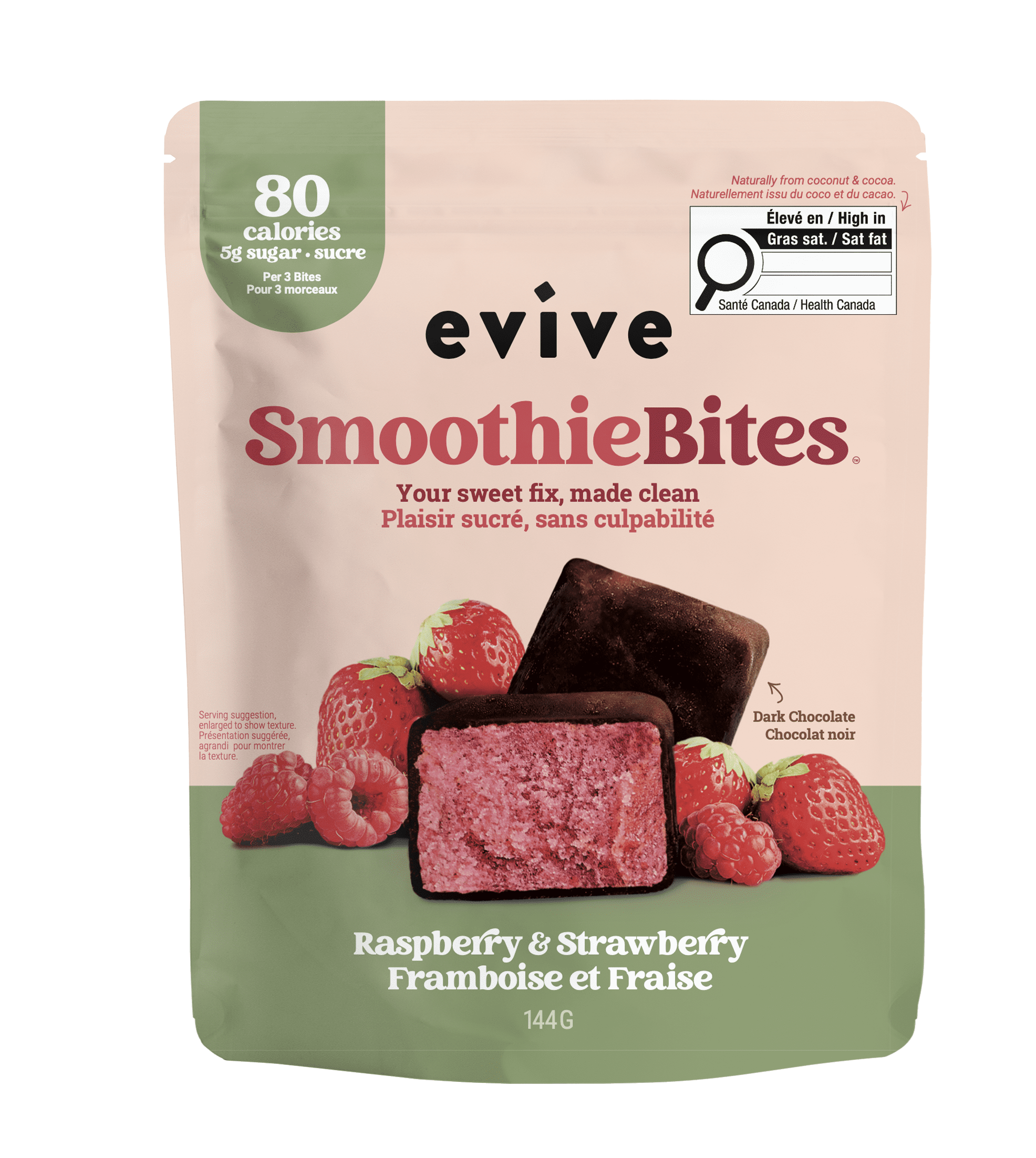 Evive Smoothie Bites Raspberry, Strawberry, Dragonfruit, 144g, Vegan, Non-GMO, Frozen Bites, Blend (banana, cauliflower, berries etc.), Evive Smoothie Bites Raspberry, Strawberry, Dragonfruit, 144g
