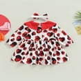 thumbnail image 4 of Robe de Saint-Valentin pour Bébés Filles, Tout-Petits, Imprimé de Cœurs, Taille Haute, Ligne A, Nœud, Manches Longues, Robe de Fête + Bandeau, Rouge, 4 of 7