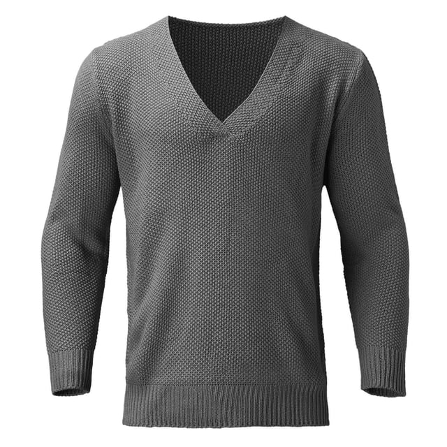 MIASHUI Men's Fall Winter Pullover V-Neck Solid Color Cardigan Knit Shirt Jacket Long Sleeve Comfort Grey,L