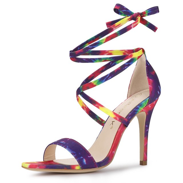 BLISSFUL STEP Sandales à Talons Aiguilles à Lacets Teinture sur Nœuds pour Femmes