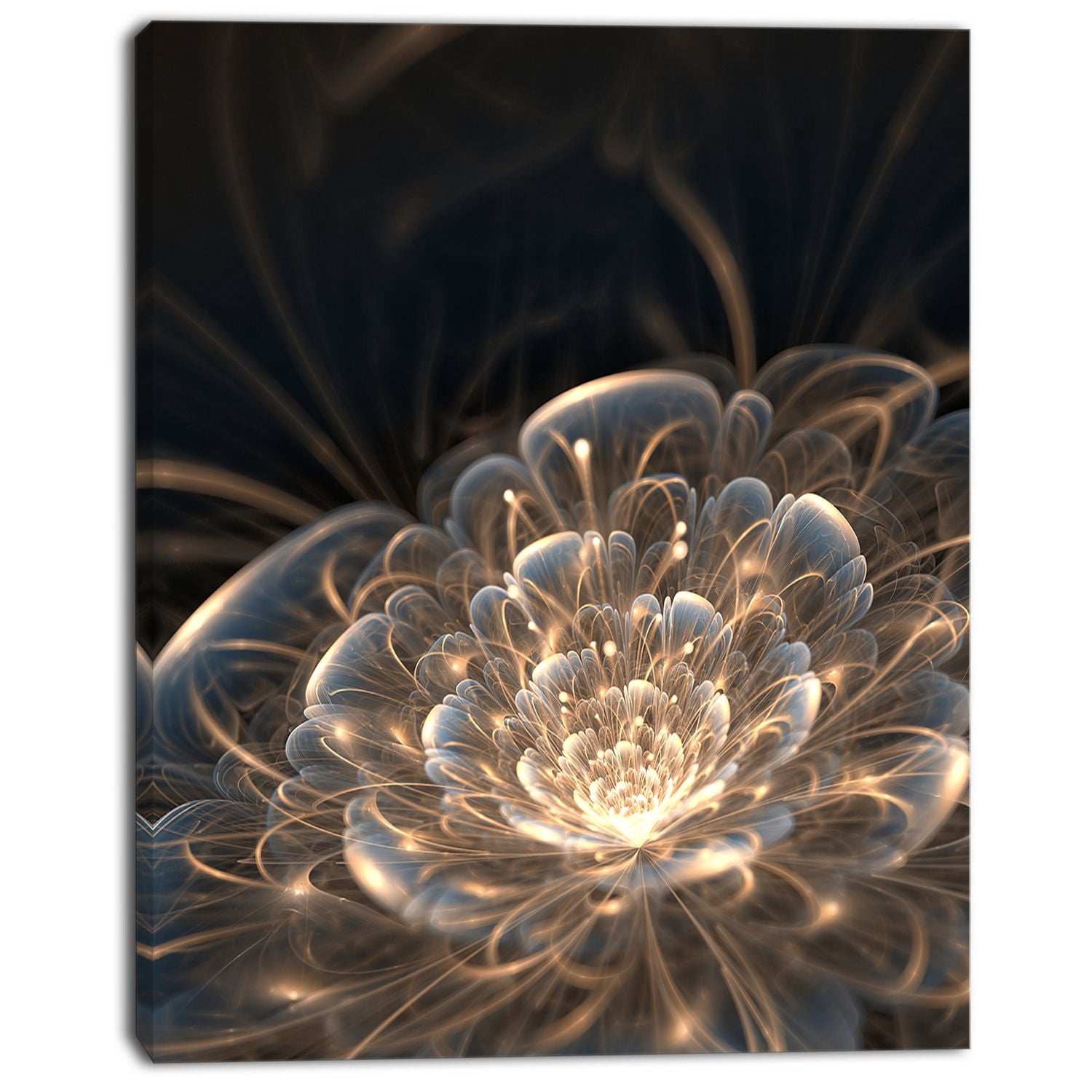 Tableau à toile imprimée florale Design Art Fleur fractale et rayons dorés