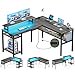 thumbnail image 3 of Unikito Bureau d'Ordinateur en L avec Prises de Courant Magiques et Lumière DEL Intelligente, Bureau d'Angle Réversible de 55 Pouces avec Support pour Moniteur, Design à Grille Unique, Table de Jeu avec Rangement, Chêne Noir, 3 of 4