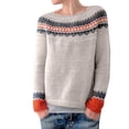 thumbnail image 1 of Tiweut Chandails Décontractés pour Femmes Doublés en Polaire Chandail d'Hiver Manches Longues Col Rond Longueur Moyenne Blouses Patchwork Gris,m, 1 of 5